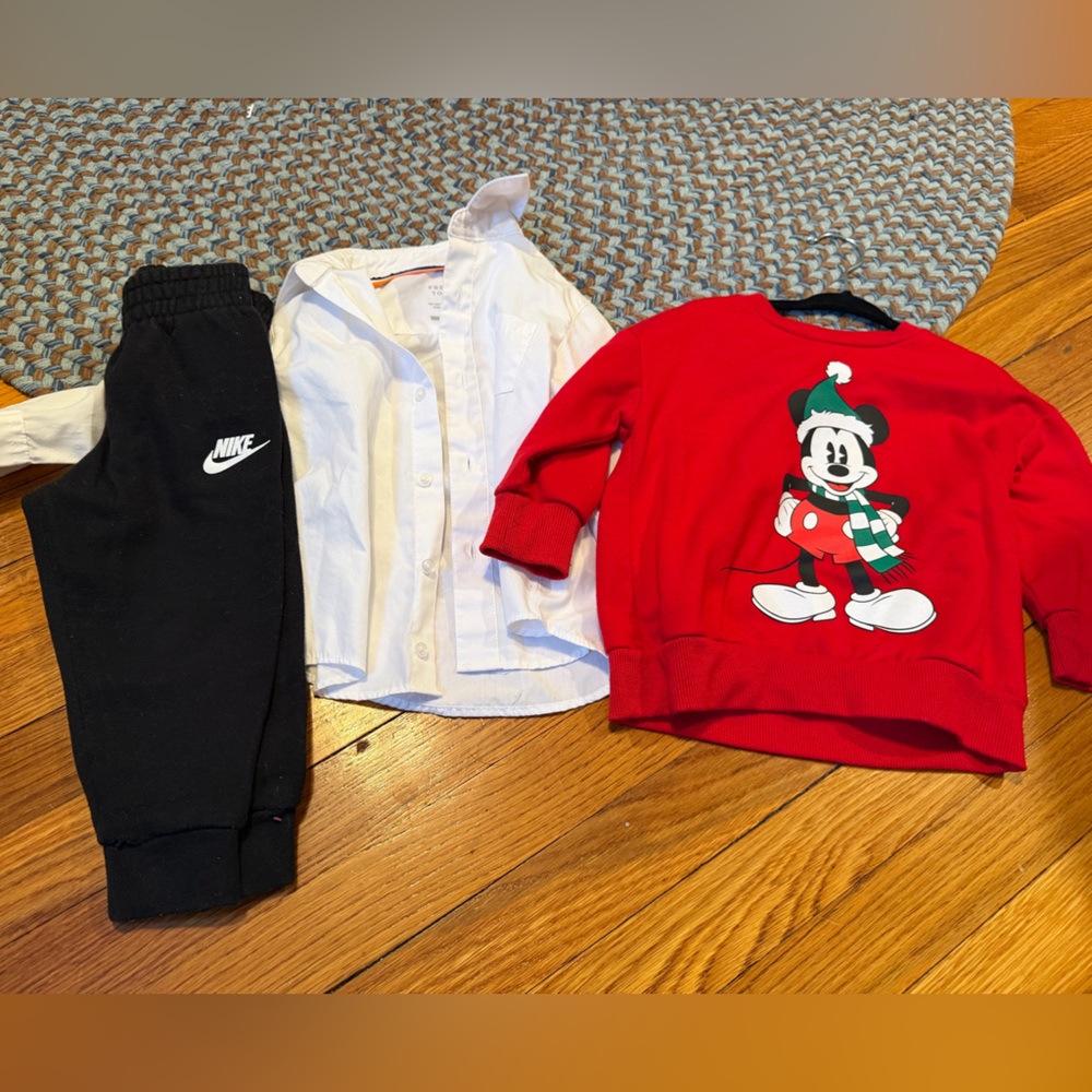 Nike Black Joggers with Red Mickey Sweater and White Shirt